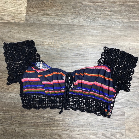 Free people Aruba crochet multicolor striped crop top size Medium - Picture 1 of 4
